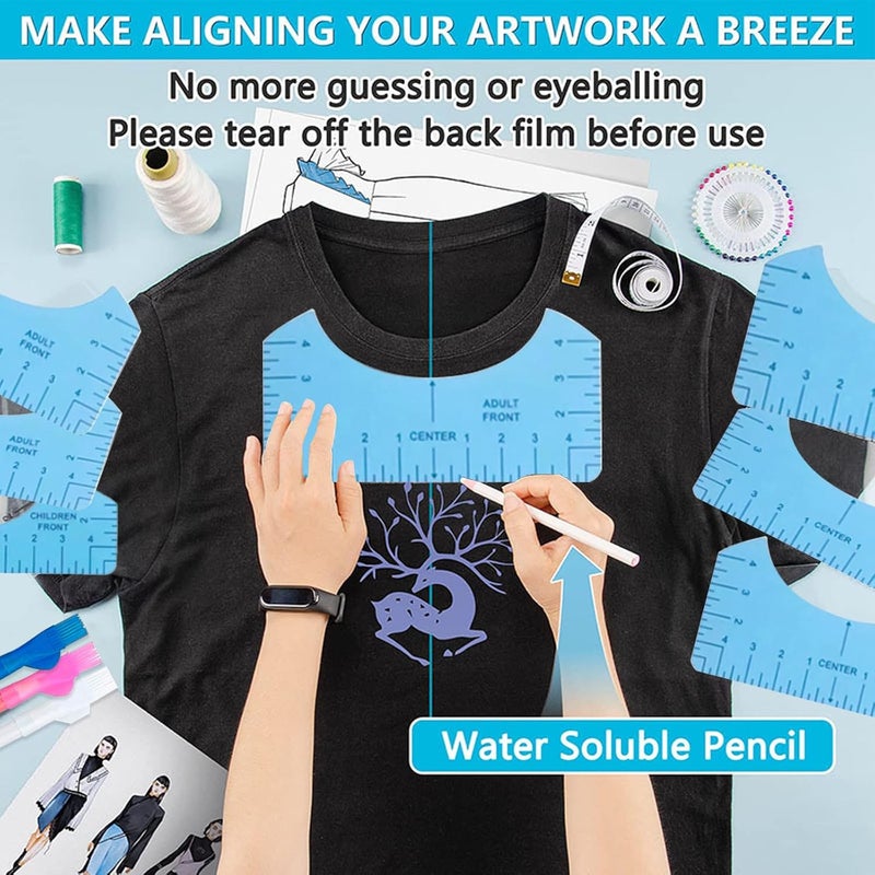 DNSGOOR Sublimation Shirts Tool Kits for Vinyl Alignment,Portable Pad for Ironing,T-Shirt Rulers Guide and Teflon Sheet for Cricut Heat Press HTV Vinyl Center Designs,Craft Sewing Accessories - Image 4